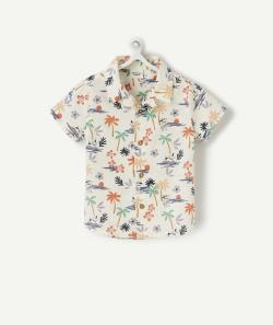 Chemise bébé garçon en coton blanche imprimée tropicale - 12 M
