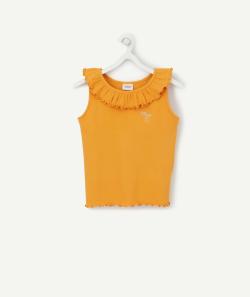 T-shirt jaune côtelé en coton biologique avec fronces fille - 8 A