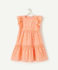 Robe rose à volants fille imprimé fleuri et liserés couleur dorée - 2 A
