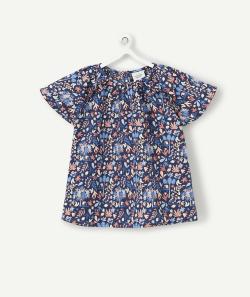 Blouse bébé fille bleue marine en coton avec imprimé fleuri - 12 M