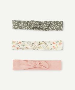 Lot de 3 bandeaux bébé fille vert et rose - TU