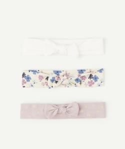 Lot de 3 bandeaux bébé fille en coton avec noeuds imprimés et unis - TU