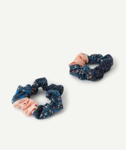 Lot de 2 chouchous fille bleu marine aux motifs colorés - TU