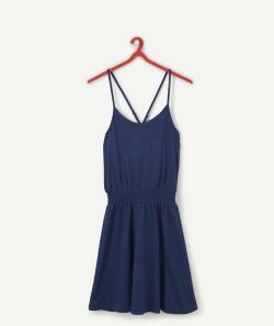 La robe bleu marine en coton avec bretelles croisées - XS