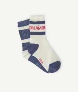 Lot de 2 chaussettes fille en coton biologique bleu et blanc - 27-30