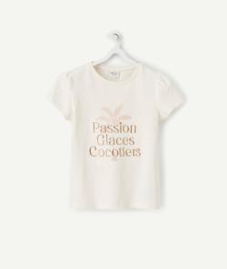 T-shirt fille écru en coton biologique avec animation brodée - 5 A