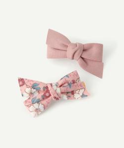 Lot de 2 barrettes bébé fille avec noeuds fleuri et rose - TU