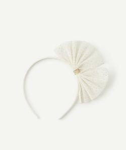 Le serre tête blanc avec noeud en tulle blanc et couleur dorée fille - TU