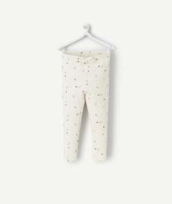 Legging bébé fille en maille côtelée et coton bio écru imprimé - 36 M