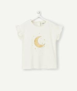 T-shirt écru bébé fille en coton biologique avec lune à sequins - 12 M