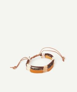 Bracelet garçon en smilicuir camel et marron - TU