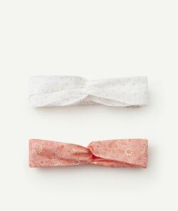 Lot de 2 bandeaux bébé fille rose et blanc - 3-9 M
