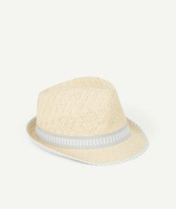 Chapeau de paille garçon avec bande de tissu verte - 52