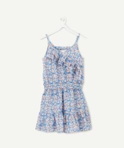 Robe bleue volantée fleurie en viscose responsable fille - 2 A