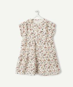 Robe boutonnée écrue et imprimée fleurie fille en coton - 3 A