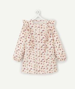 Tablier en coton rose à imprimé fleuri et volants - 5-6 A