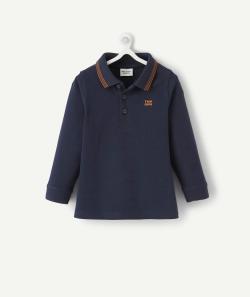 Polo bleu marine en coton piqué avec message bébé garçon - 1 M