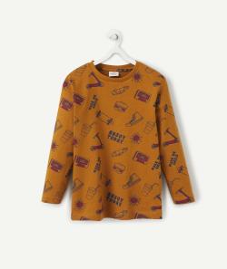 T-shirt ocre à manches longues et imprimé en coton bio garçon - 12 A
