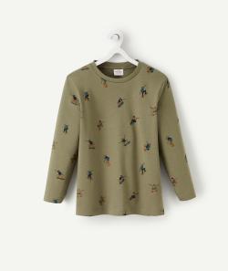 T-shirt garçon en coton bio kaki imprimé skateurs - 14 A