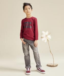 T-shirt garçon bordeaux en coton bio avec message - 10 A