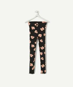 Legging noir imprimé fleuri en coton biologique fille - 10 A