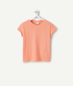 T-shirt fille en fibres recyclées orange fluo avec message - 2 A