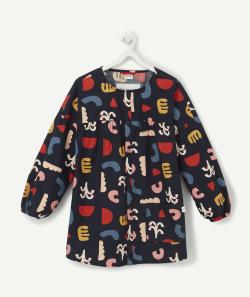 Tablier en coton bleu marine imprimé coloré - 9-10A