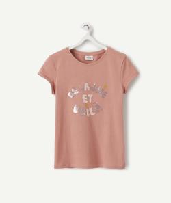 Le t-shirt rose en coton biologique avec message en sequins - 6 A