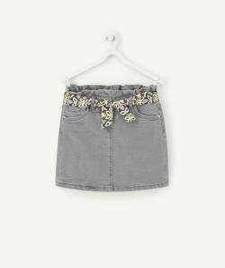 Jupe droite en denim less water gris clair avec ceinture fille - 8 A