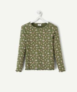 Le t-shirt kaki côtelé fleuri en coton biologique - 3 A