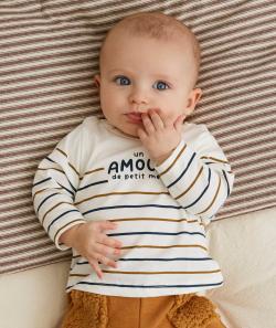 T-shirt rayé bébé garçon en coton biologique avec message - 36 M