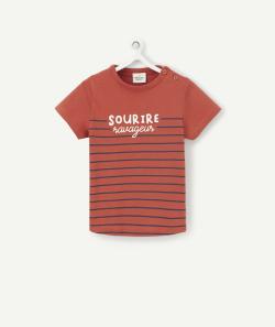 T-shirt rouge bébé garçon rayé en coton bio avec message - 3 M - Soldes