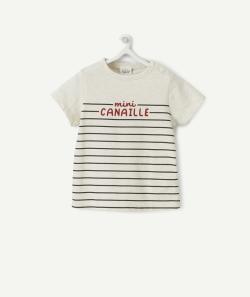 T-shirt gris rayé mini canaille en coton bio bébé garçon - 1 M