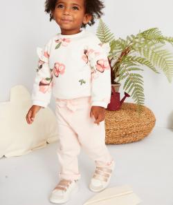 Jogging bébé fille rose en fibres recyclées avec noeud fantaisie - 18 M