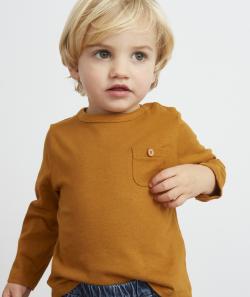 T-shirt ocre bébé garçon en coton avec poche - 1 M