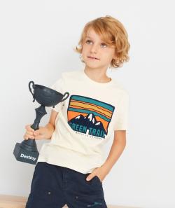 T-shirt garçon en fibres recyclées écru motif montagne - 8 A