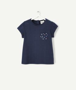 T-shirt bébé fille en coton bleu marine et imprimé coeurs - 6 M