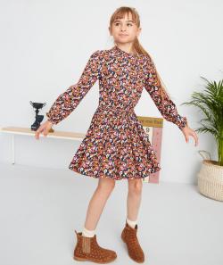 Robe bleu marine fleurie en viscose responsable fille - 5 A