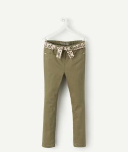 Louise le jean skinny fille vert avec ceinture fleurie taille + - 3+