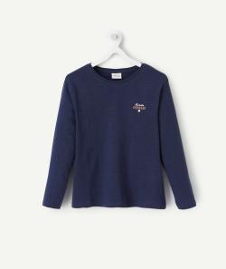 T-shirt fille en coton bleu marine avec message - 3 A