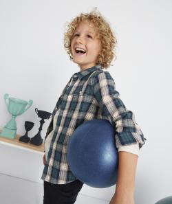 Chemise à carreaux garçon bleu et vert en coton - 5 A