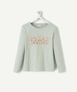 T-shirt fille en coton vert avec fleurs en relief - 5 A