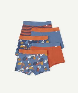 Lot de 5 boxers en coton bio orange et bleu garçon - 12 A