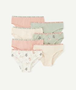 Lot de 7 culottes fille en coton bio vert d'eau et rose - 4 A
