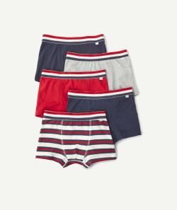 Lot de 5 boxers bleu blanc rouge en coton bio garçon - 14 A