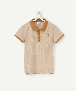 Polo type marinière camel garçon en coton avec planches de surf - 4 A