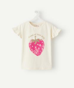 T-shirt blanc en coton bio motif fraise fille - 2 A