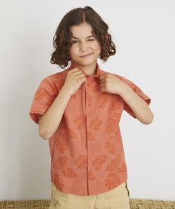 La chemise orange en coton imprimé feuilles - 12 A