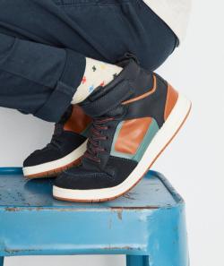 Baskets montantes garçon tricolore avec lacets et scratch - 28