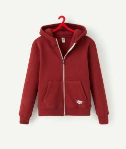 Gilet rouge garçon en fibres recyclées à capuche - 10 A